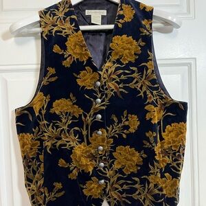 Vintage 90s Banana Republic Velvet Floral Vest Women’s Medium Navy Gold Tapestry